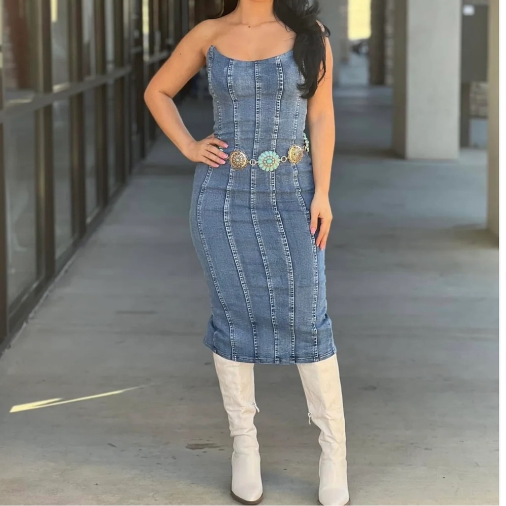 Denim Midi Bodycon Dress